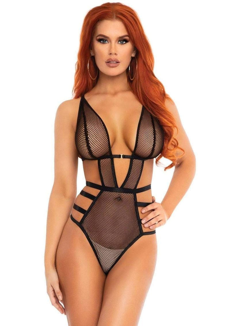 wholesaleadulttoys lingerie Leg Avenue Fishnet Cut Out Strappy G-String Teddy With Adjustable Straps – Medium – Black