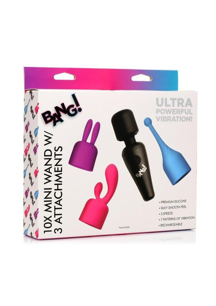 wholesale adulttoys vibrator Bang! 10X Mini Wand Set Rechargeable Silicone Vibrator with 3 Attachments – Assorted Colors